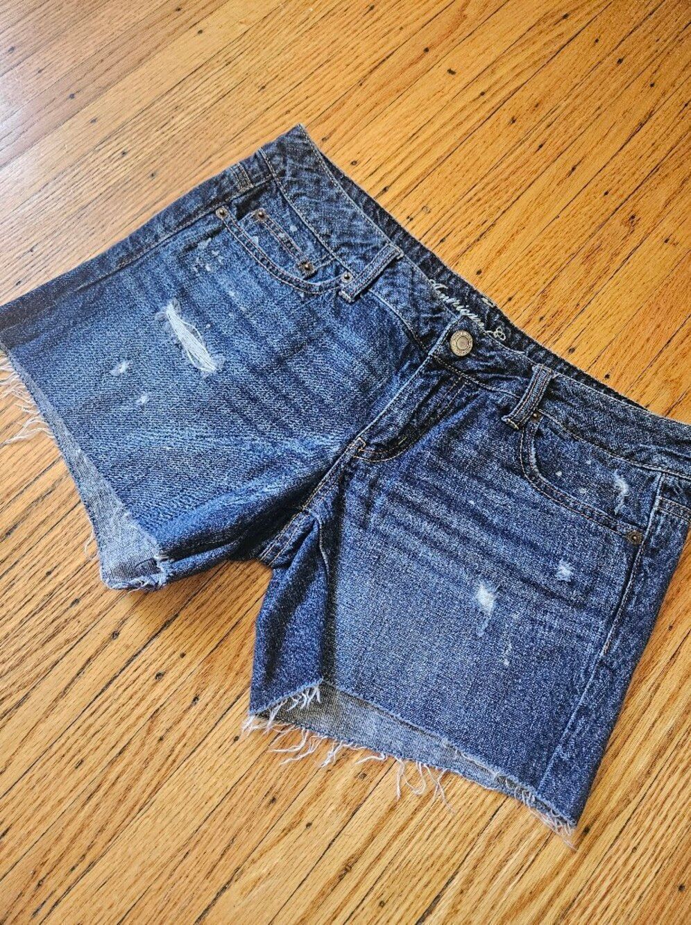 Vintage American Eagle Distressed Denim Cutoff Shorts Size 10 Dark Wash
